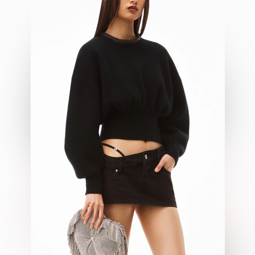 NWT Alexander Wang Pullover w/ Crystal Embellishment Tubular Necklace Sweater S